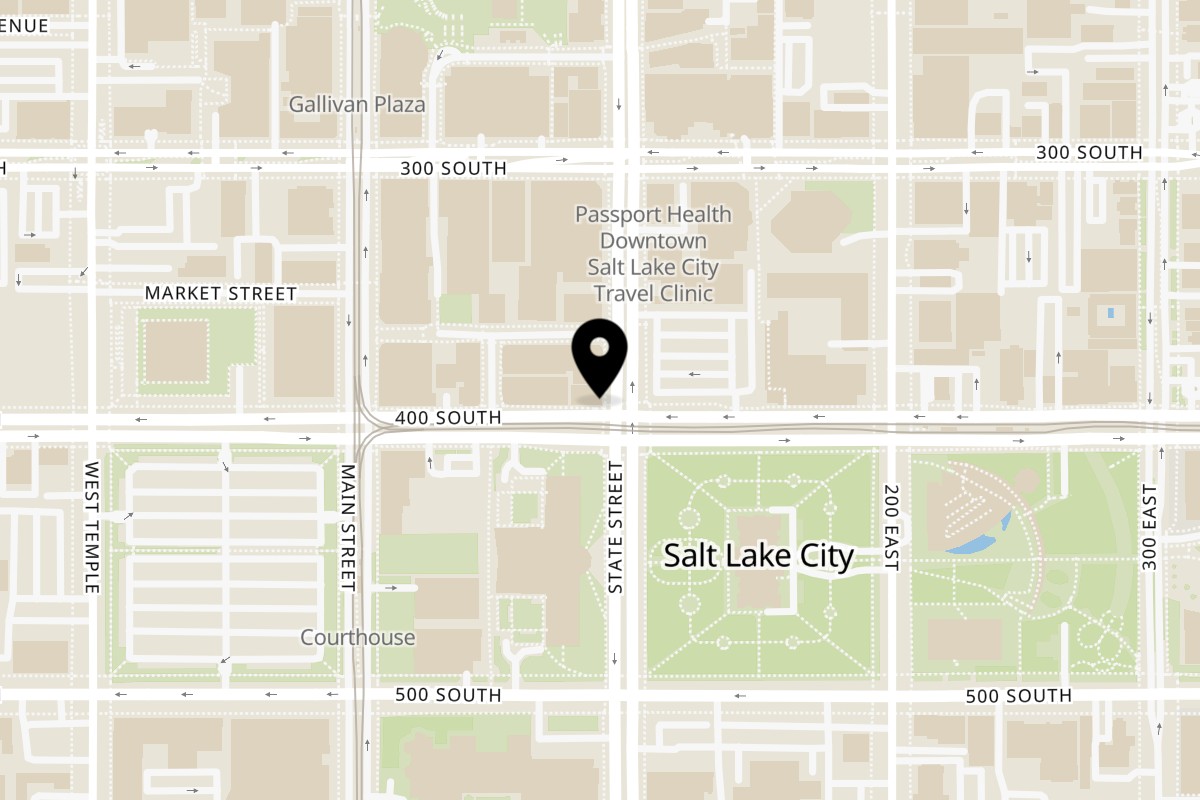 Map showing the location of Santo Taco Downtown SLC on 380 S State St in Salt Lake City